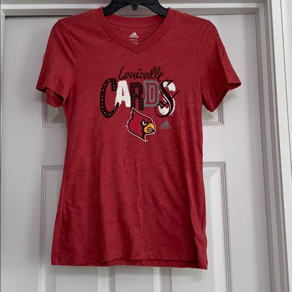 Louisville Cardinal v neck tee, youth 14